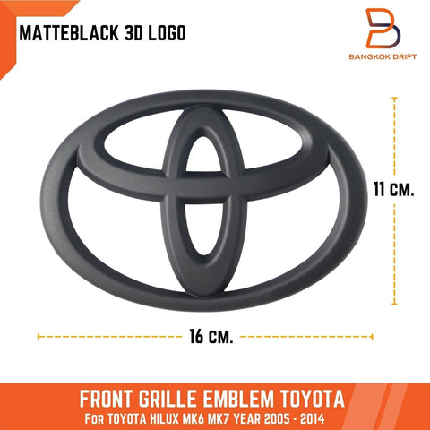 Toyota Hilux Vigo Matte Black 16cm Grille Logo Emblem Badge (2005-2014)
