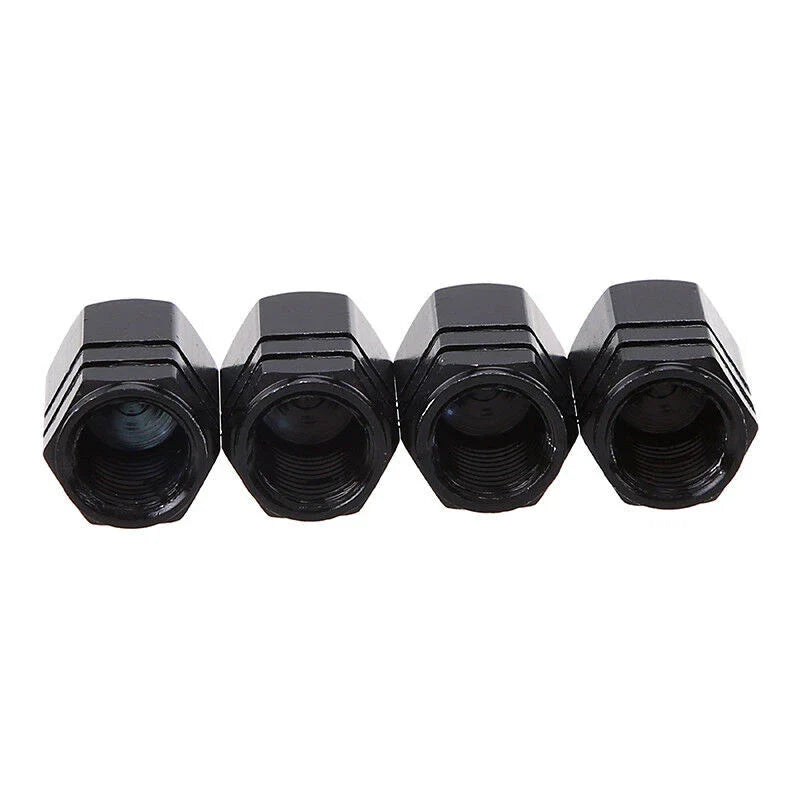 Car Motorcycle Bike Wheel 4 Pcs Black Aluminum Tire Valve Caps