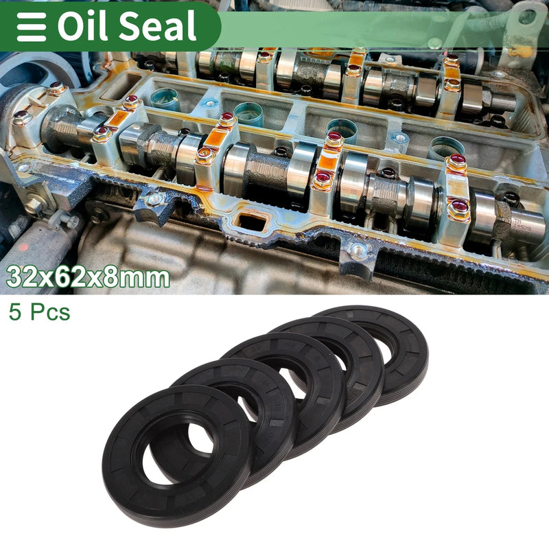 Oil Seal 32x62x8mm NBR Rubber High Pressure Black 5 Pcs