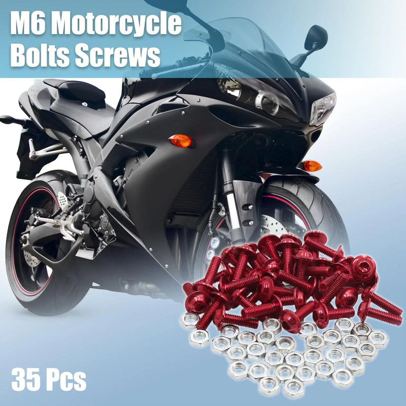 Motorcycle 35 x M6 Red Aluminum Alloy Hex Socket Head Bolts Screws Nuts