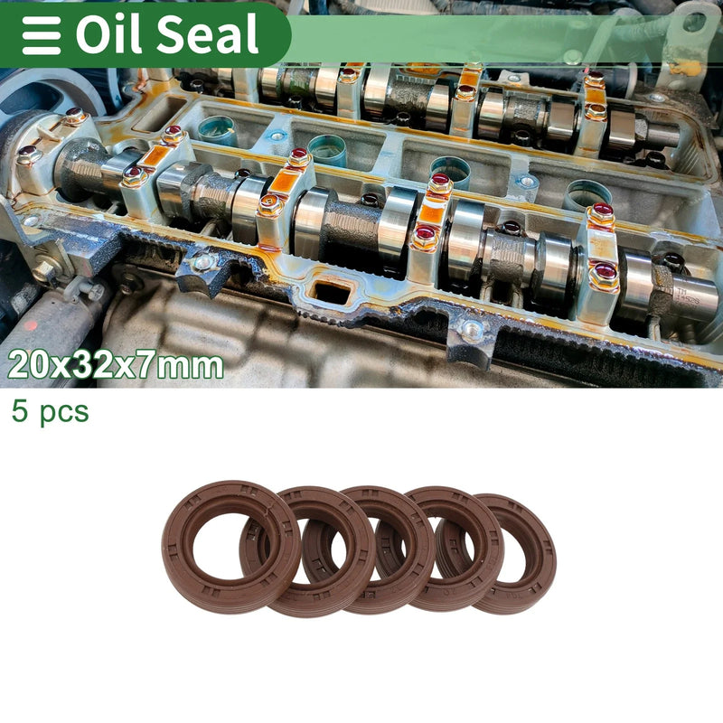 Oil Seal 20x32x7mm FKM Rubber High Pressure Brown 5 Pcs
