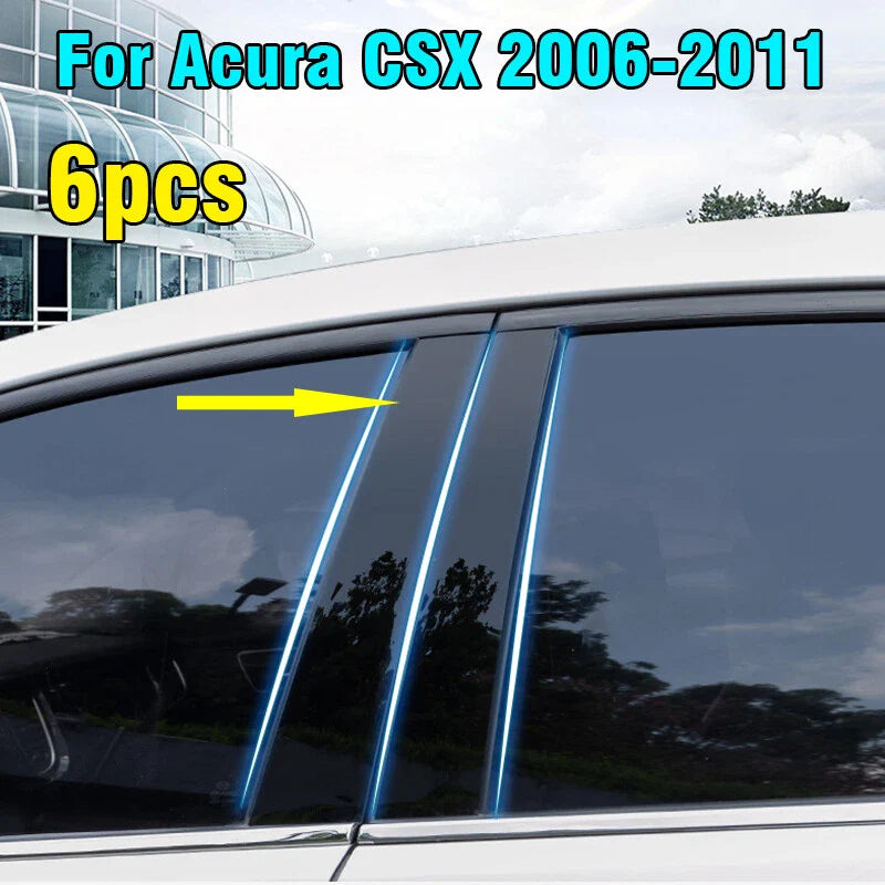 Acura CSX 6PCS Glossy Black Window Pillar Posts Door Trim Cover (2006–2011)
