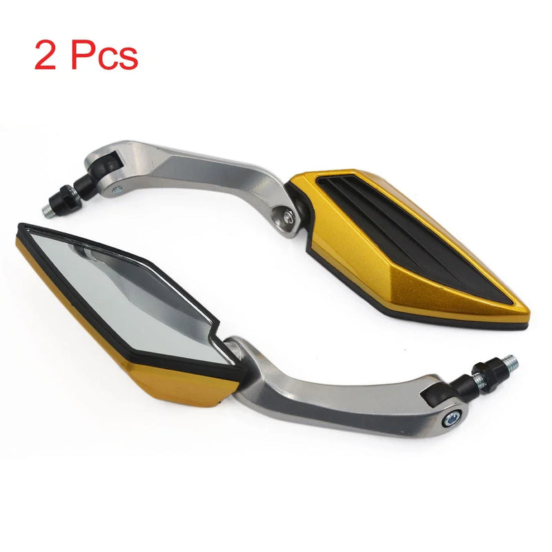 Motorcycle Pair 2 x Gold Tone Black Plastic Rearview Side Mirrors 8mm