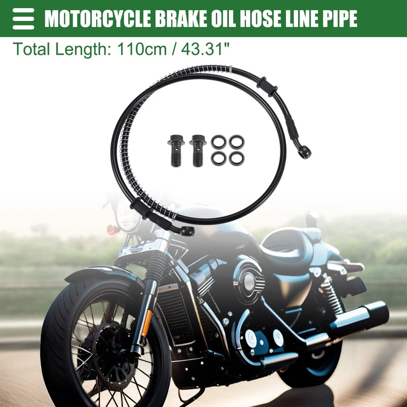 Universal Motorcycle Brake Oil Hose Line Pipe 10mm 110cm Black 28 Degree