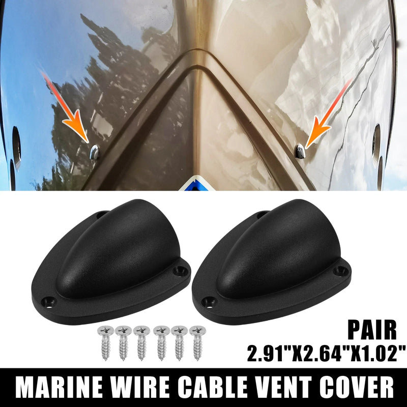 Pair 2.91x2.64 Marine Transducer Cap Clam Shell Vent Wire Cover Black