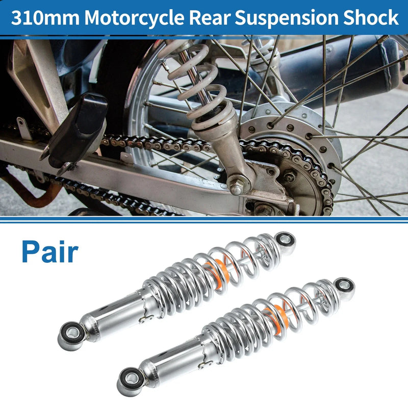 50cc 70cc 1 Pair 310mm Motorcycle Rear Suspension Shock Chrome Silver Tone
