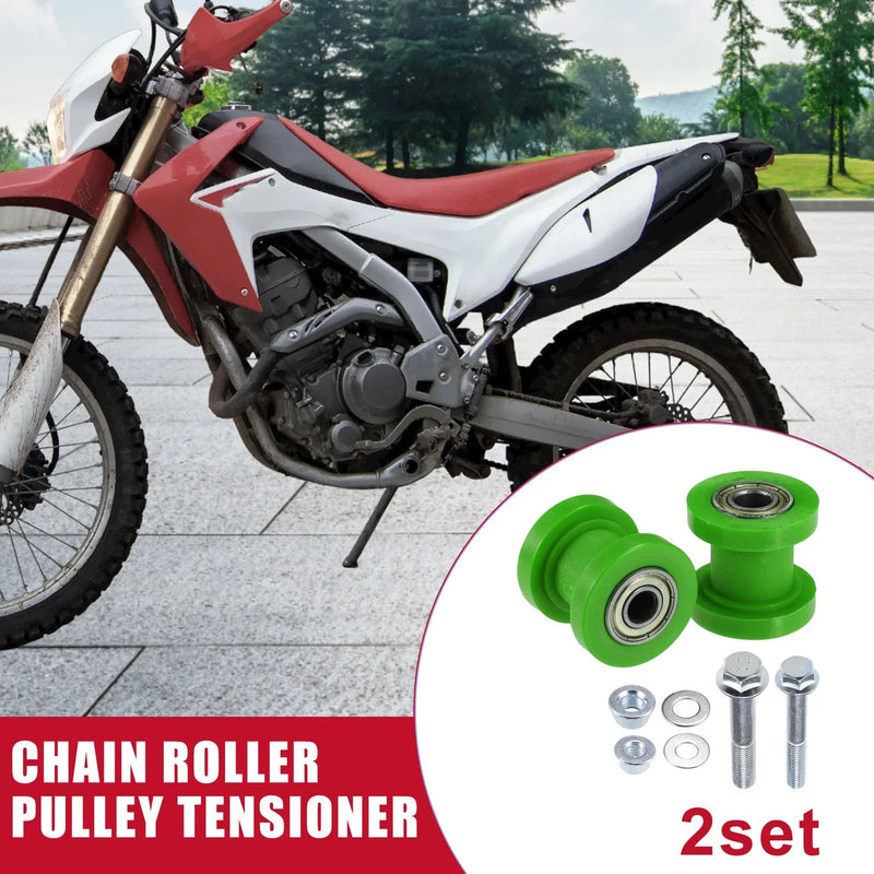 Motorcycle Mini Bike Green 2 x Set 8mm 10mm Chain Roller Pulley Tensioner