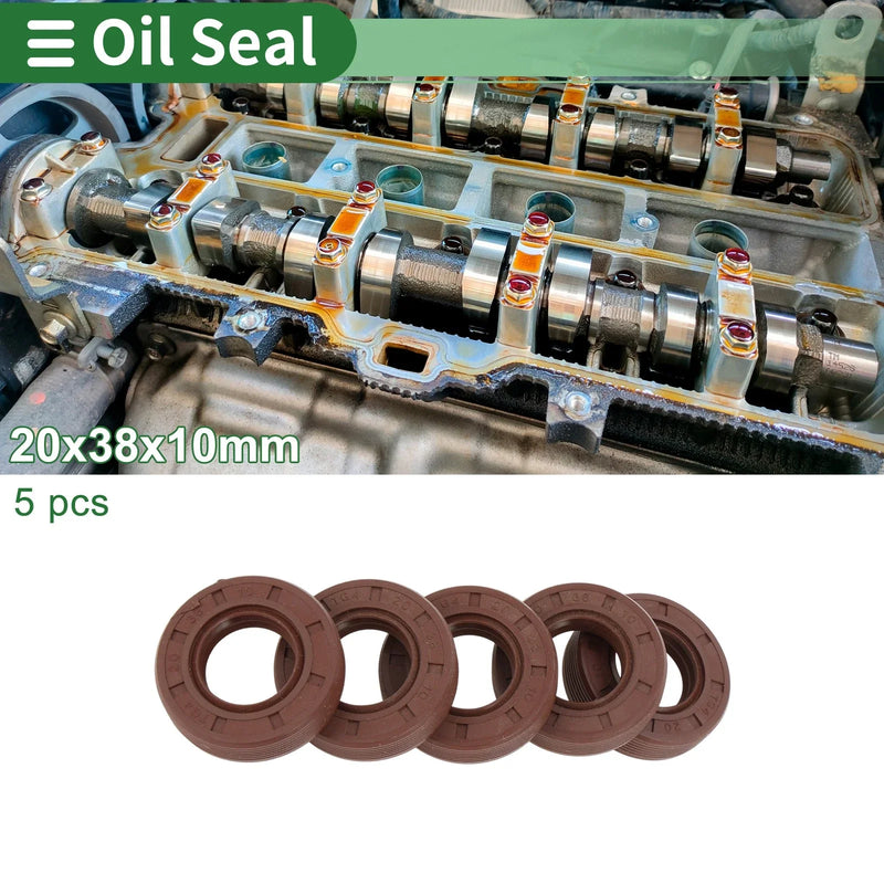 Oil Seal 20x38x10mm FKM Rubber High Pressure Brown 5 Pcs