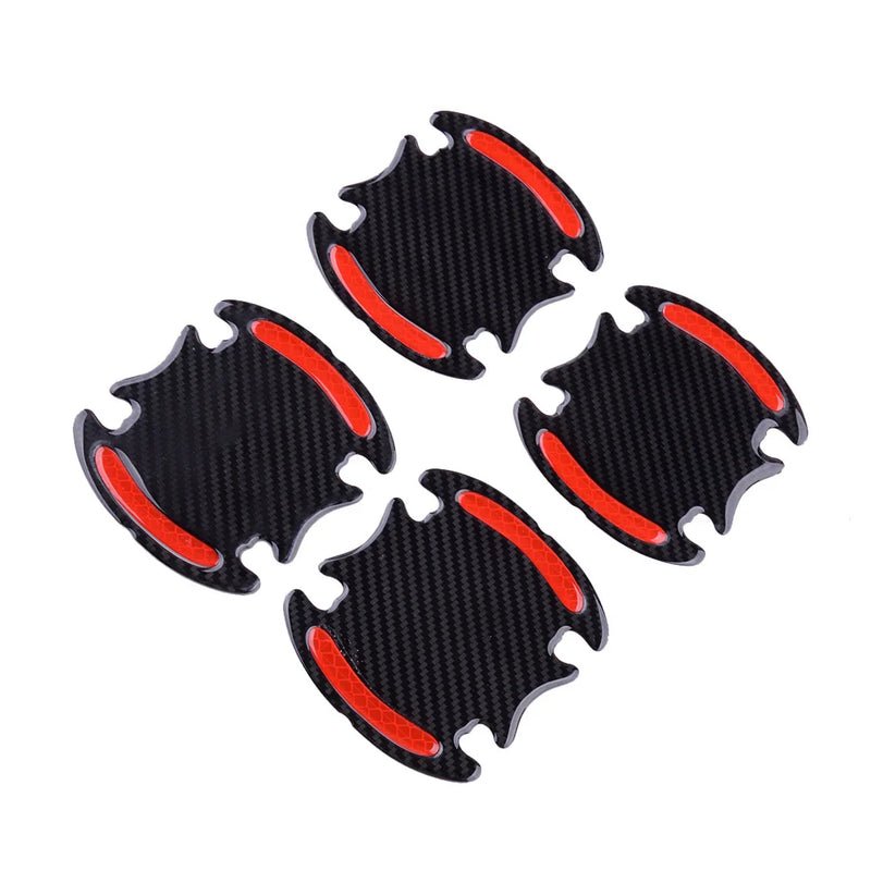 Car 4 x Carbon Fiber Red Door Handle Bowl Protective Film