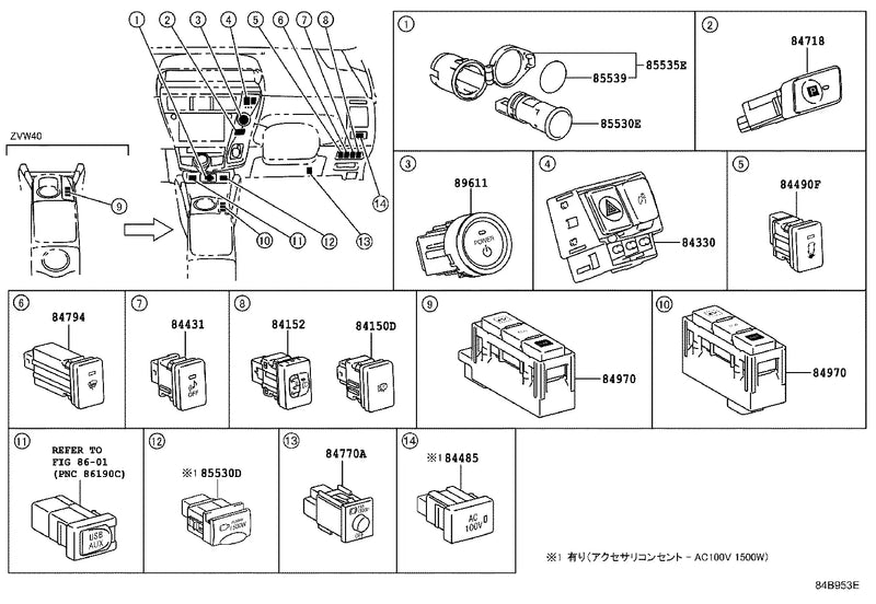 Toyota Prius V Combination Switch EV/ECO/PWR (2012–2017)
