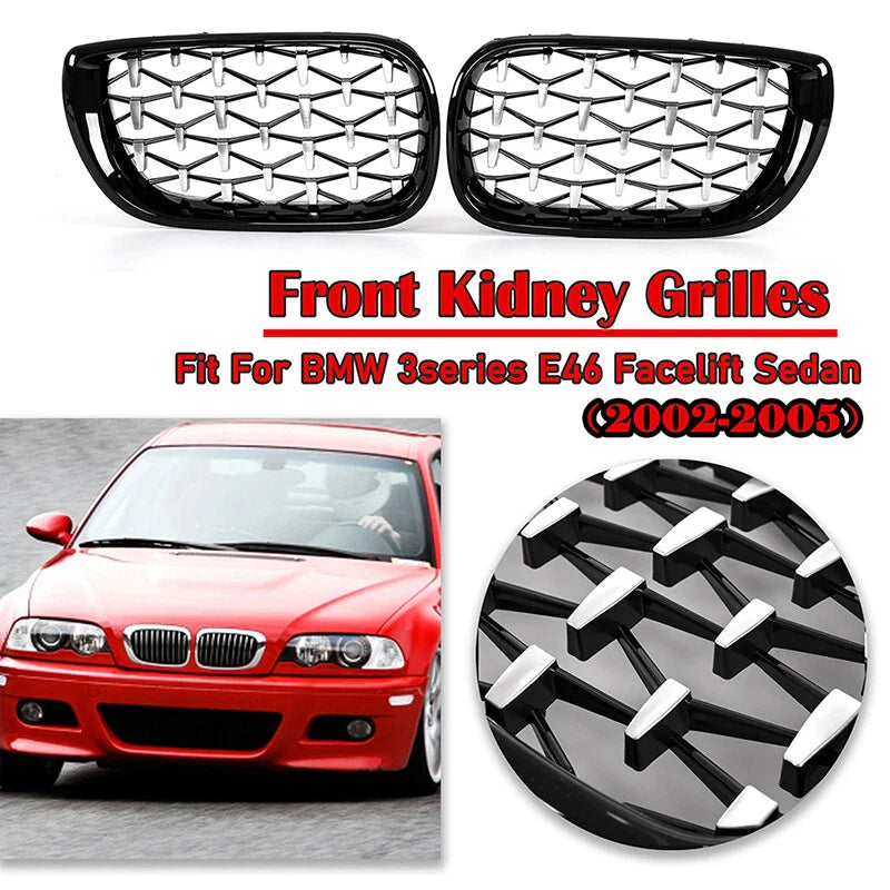 BMW E46 320i 325i 330i 2002-2005 Black Kidney Diamond Grill