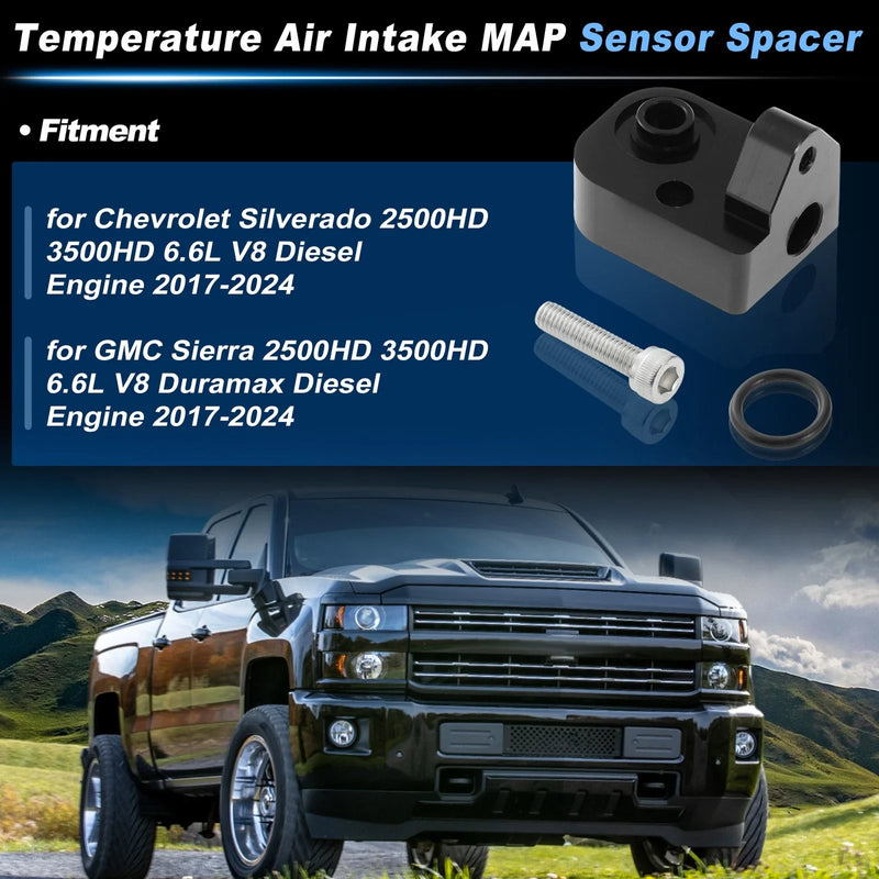 GMC Sierra Black Temperature Air Intake Sensor Spacer Kit 6.6L (2017-2024)