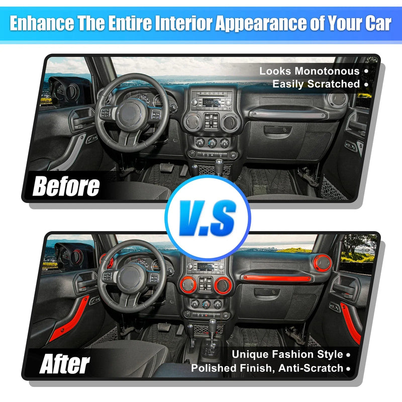 Jeep Wrangler JK (2011-2018) Red 21pcs Interior Trim Kit