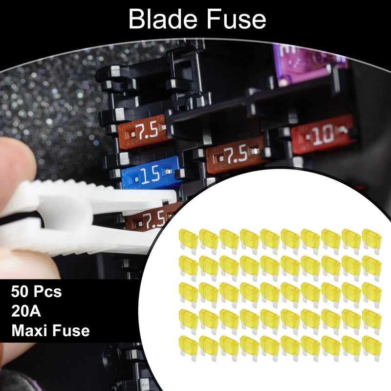 Car Boat Truck RV Motorcycle Yellow 50 Pcs Maxi Fuse 20A Blade Fuse