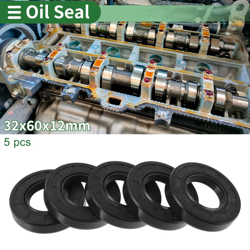 Oil Seal 32x60x12mm Rotary Shaft Seal NBR Rubber Black 5 Pcs