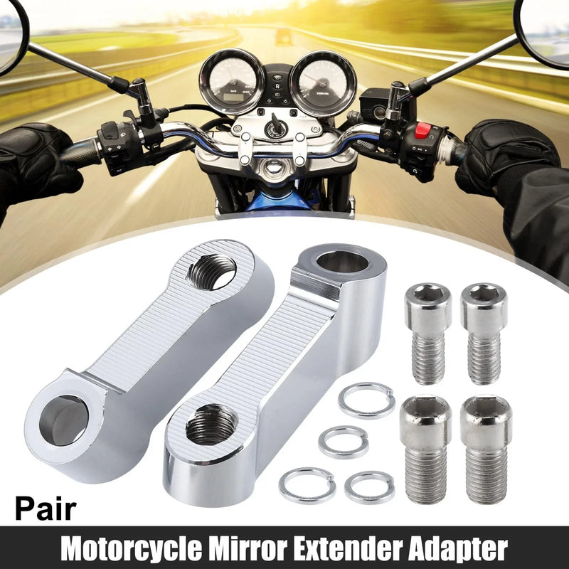 Honda Yamaha Silver Tone Pair Motorbike 10mm 8mm Mirror Extend Adapter