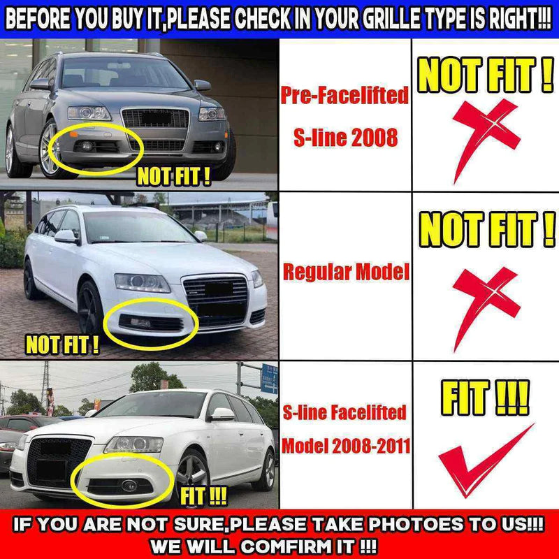 Audi A6 C6 S-line (2005-2011) - Gloss Black Front Fog Light Grille Cover