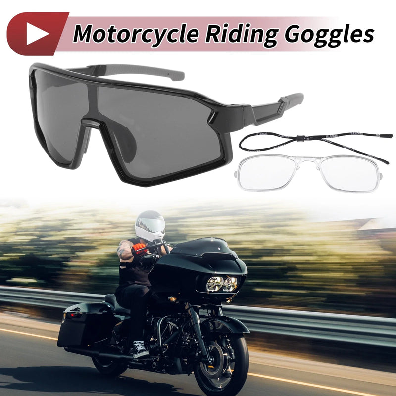 Goggles Motorcycle Riding Black Lens & Black Gray Frame PC Tri-Acetyl Cellulos