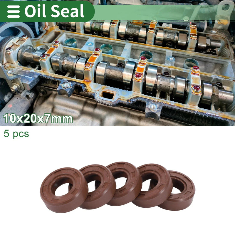 Make Model Oil Seal 10x20x7mm Fluorine Rubber Brown 5 pcs