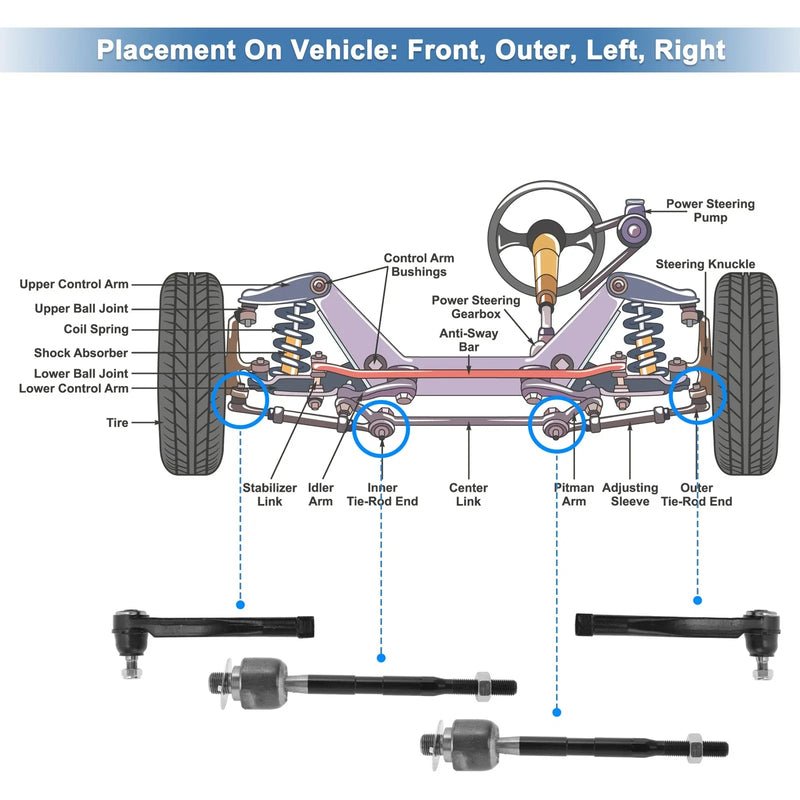 Suzuki Swift 4 x Front Inner Outer Tie Rod Ends (2004-2009)