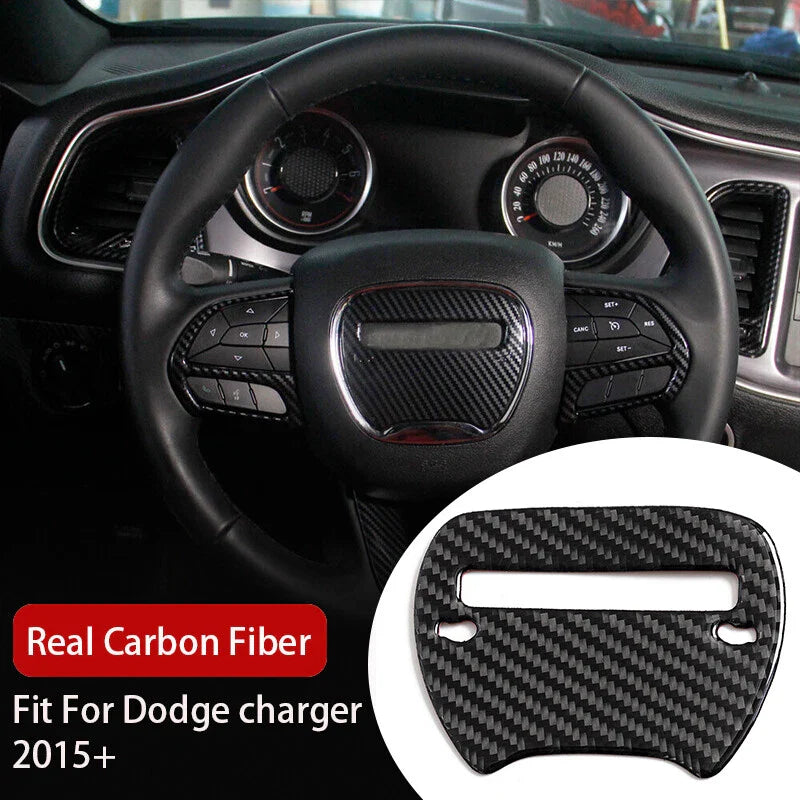 Dodge Charger Steering Wheel Trim Decor Cover Carbon Fiber Sticker (2015-2021)
