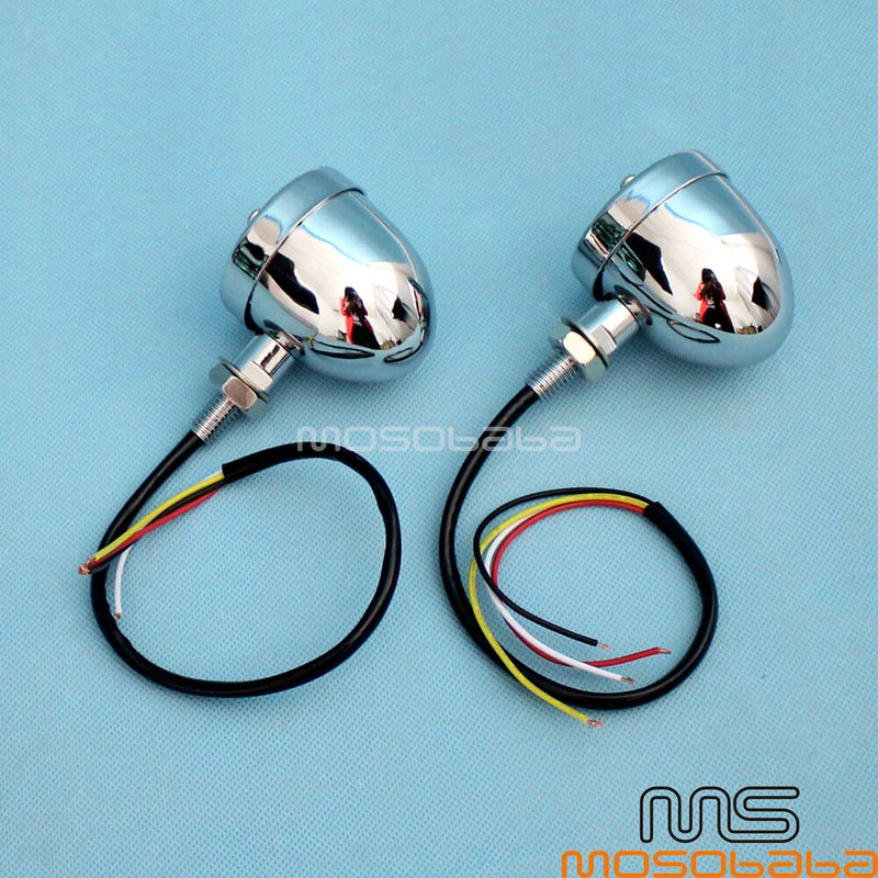 Harley Honda Cafe Racer Chrome LED Turn Signal Brake Taillight Set