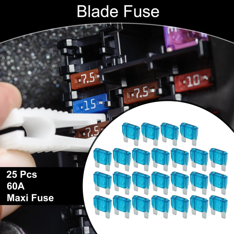 Car, Boat, Truck, RV, Motorcycle Blue 25 Pcs Maxi Fuse 60A Blade Fuse