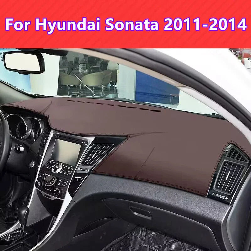 Hyundai Sonata Brown Leather Dashboard Dash Cover Protector Mat (2011–2014)