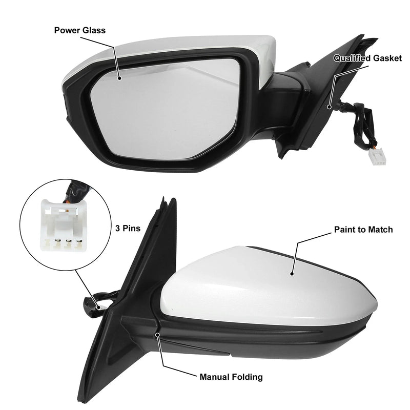 Honda Civic Left Side Exterior Door Mirror Assembly White (2016-2021)