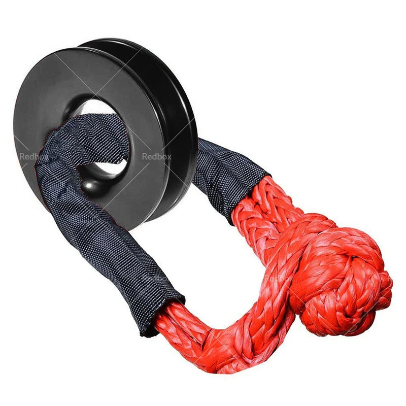 Tow Winch Rope Straps Recovery Ring Snatch Block Pulley w/ Soft Shackle