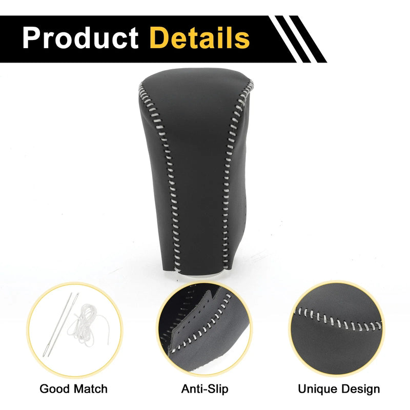 Honda Accord (2008-2012) - Black Gray Faux Leather Car Gear Shift Knob Cover