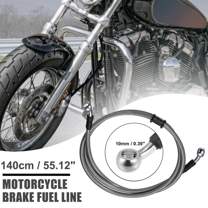 Motorcycle ATV 140cm Braided Brake Clutch Oil Hoses Line Pipe Silver Tone