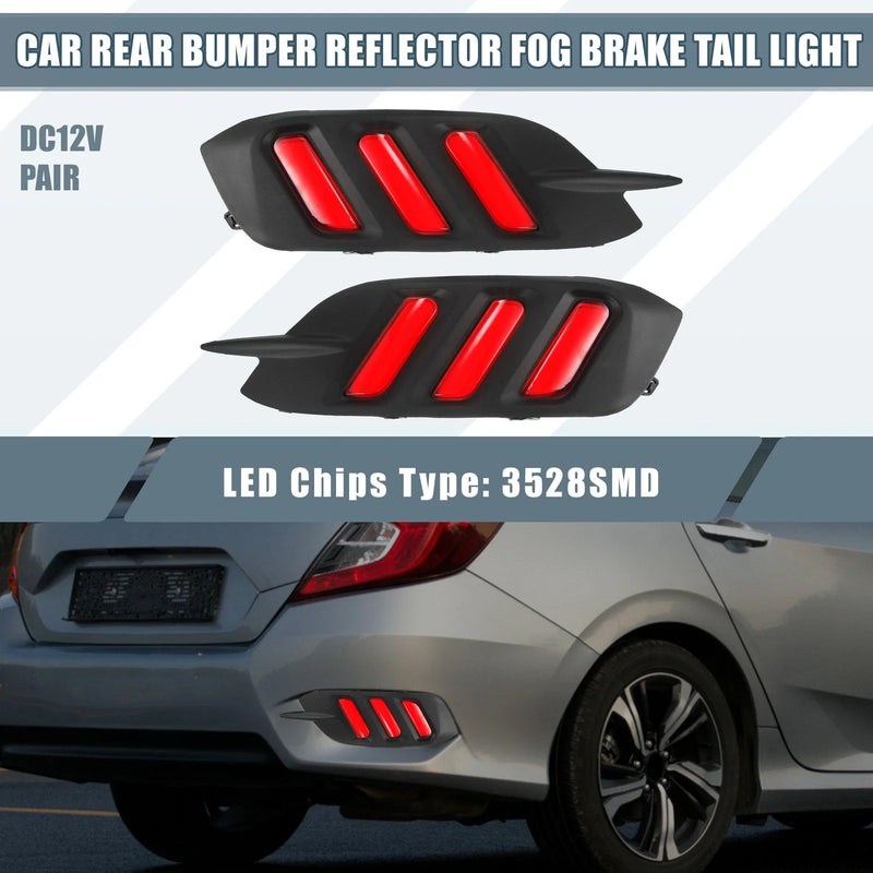 Honda Civic Sedan 2 x Rear Bumper Reflector LED Brake Tail Lights (2016-2019)