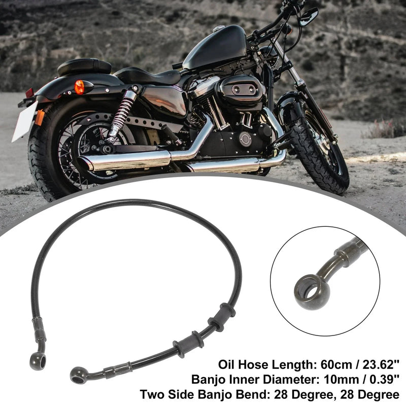 Motorcycle ATV Brake Clutch Oil Hose / 60cm 23.62" Banjo Bend 28° Black