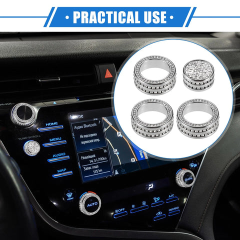 Toyota Camry 4pcs AC Audio Volume Tune Switch Knob Ring Cover Silver Tone