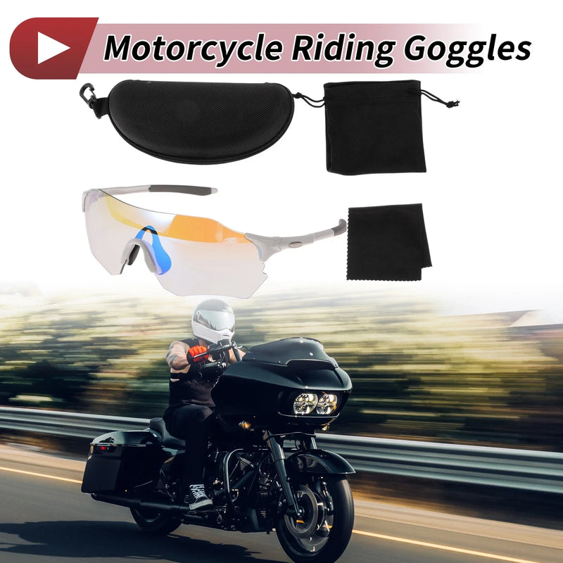 Motorcycle Set Motorcycle Riding Goggles Blue Lens White Gray Frame PC TPU