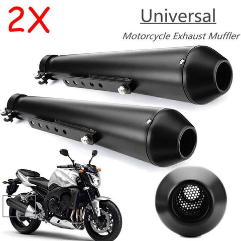 Honda CB350 CB360 2 x Black Cafe Reverse Cone Megaphone Exhaust Pipe