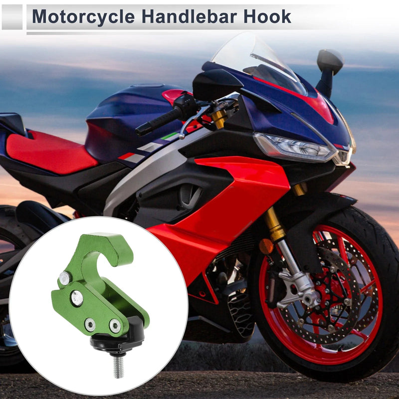 1 x L-Shape Aluminum Alloy Motorcycle Hanging Hook Green Black 60mm