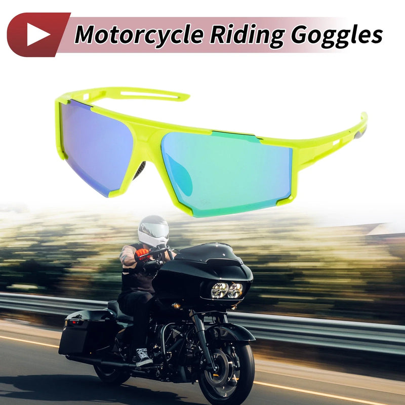 Motorcycle Riding Goggles Green Lens Yellow Frame Tri-acetel Cellulose