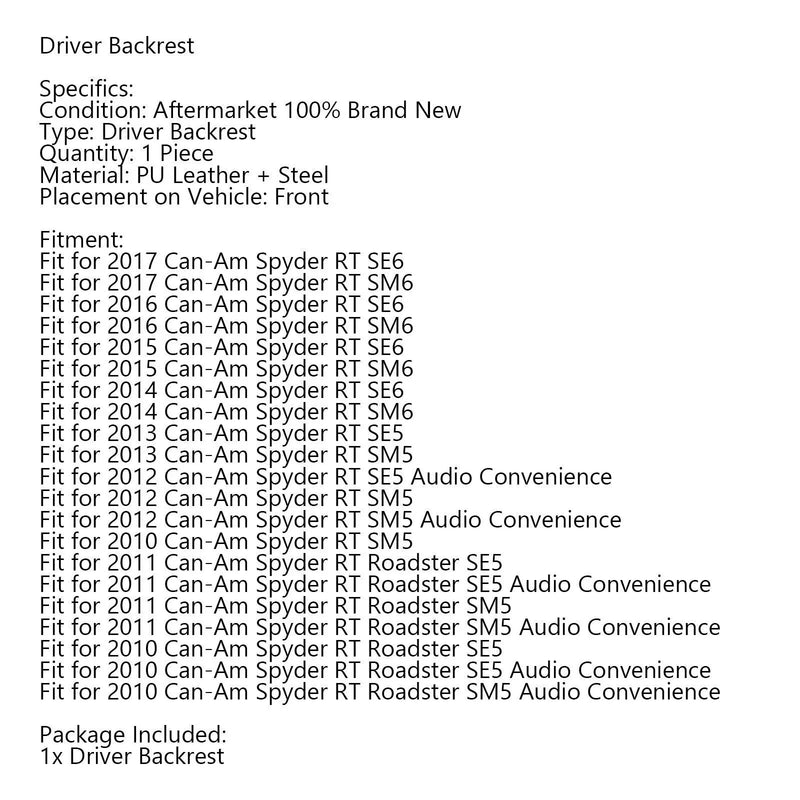 Can Am Spyder RT SE6 SM6 SE5 Adjustable Driver Backrest (2008-2017)