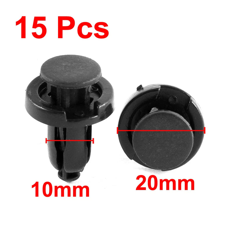 Honda Bumper Mudguard Clips 15 Pcs 10mm Black Plastic Rivets