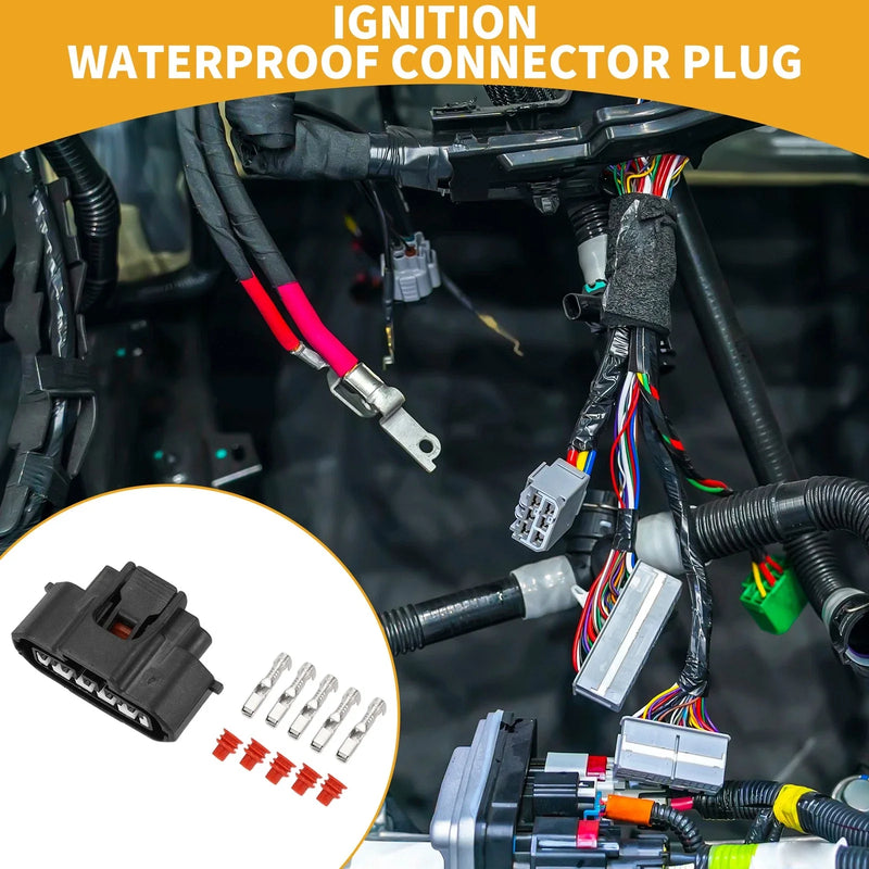 Toyota 5-Pin Ignition Waterproof Connector Plug 1 Set Plastic Black 2.2mm
