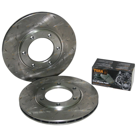 Patrol MQ MK 160 GQ Y60 Slotted Drilled Front Disc Rotors + Brake Pads