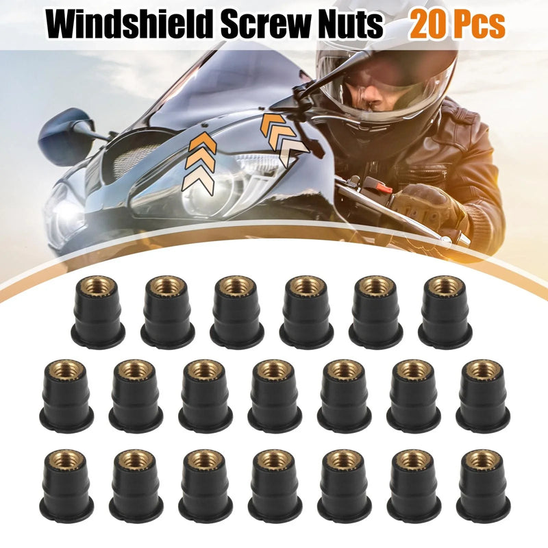 Motorcycle Windshield Screws Bolts Nut / 20pcs M6 6mm / Convex Black Rubber
