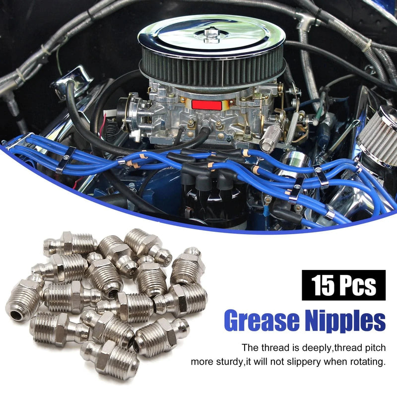 Motorcycle Grease Nipple Fitting / 15pcs 1/8in Nickel Plated Straight / Grease Nipple Fitting