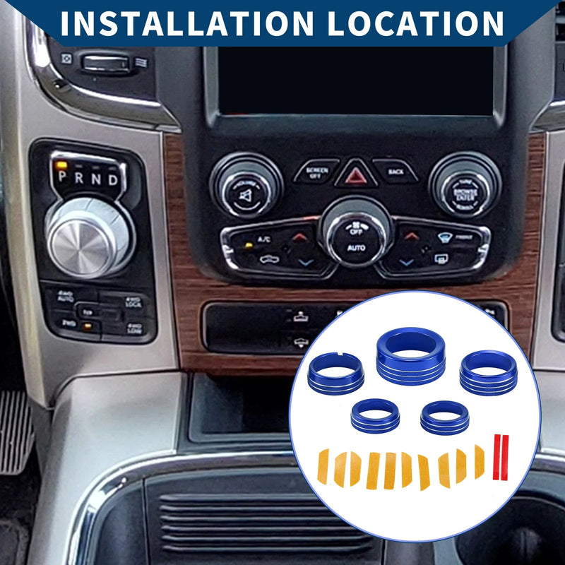 Dodge RAM (2013-2017) - 5 Pcs AC Gear Shift Headlight Media Knob Cover
