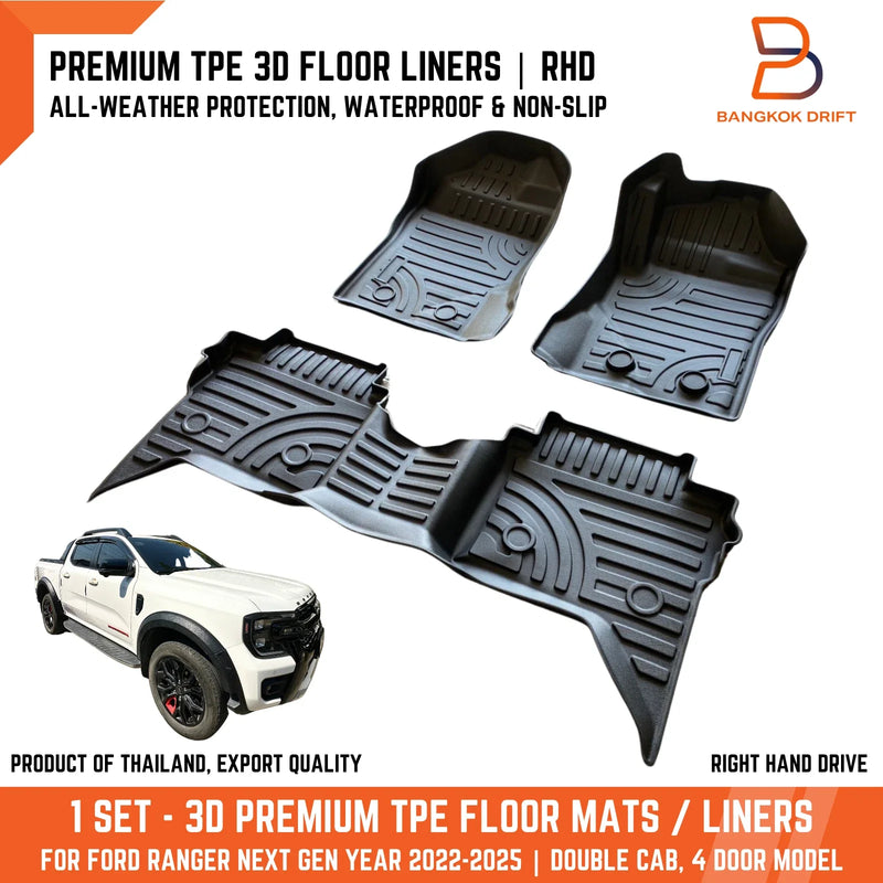 Ford Ranger 2022-2025 4-Door Premium 3D TPE All Weather Floor Mats