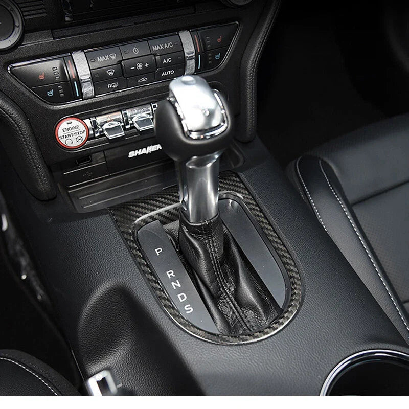 Ford Mustang 2015-2018 Carbon Fiber Gear Shift Level Knob Panel Cover Trim