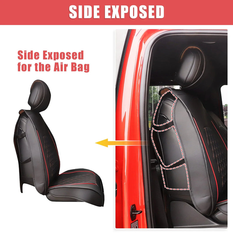Ford F-150 Crew Cab 2009-2023 Black Red 5 Pcs Front Rear Seat Covers
