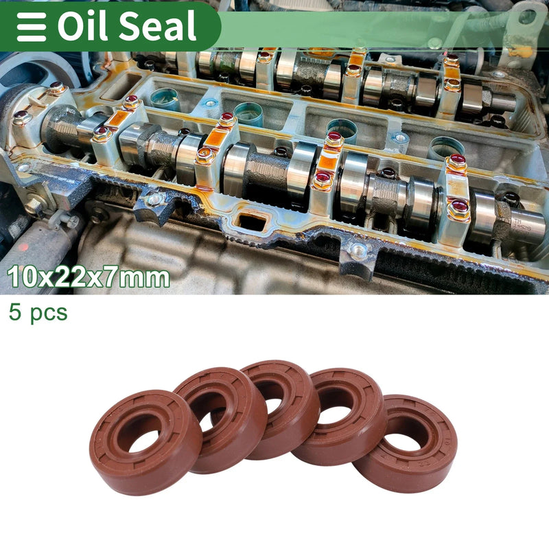 Oil Seal 10x22x7mm Rotary Shaft Seal Fluorine Rubber Brown 5 Pcs